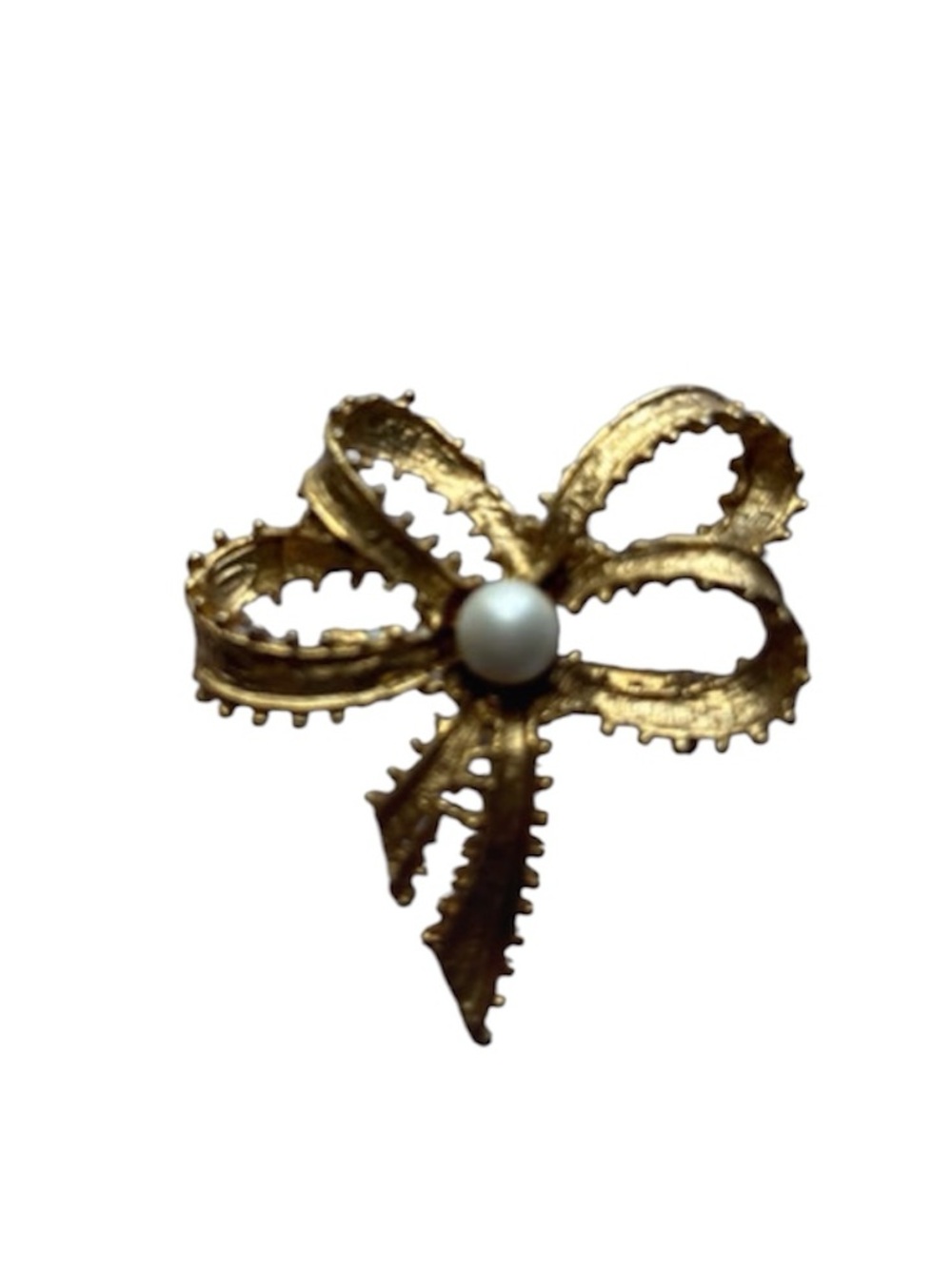 Vintage Gold Tone Faux Pearl Bow Brooch Pin